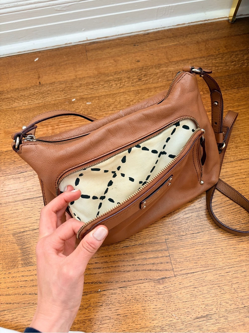 kate spade Brown Leather Crossbody with Front Zip Pocket - Picture 4 of 6
